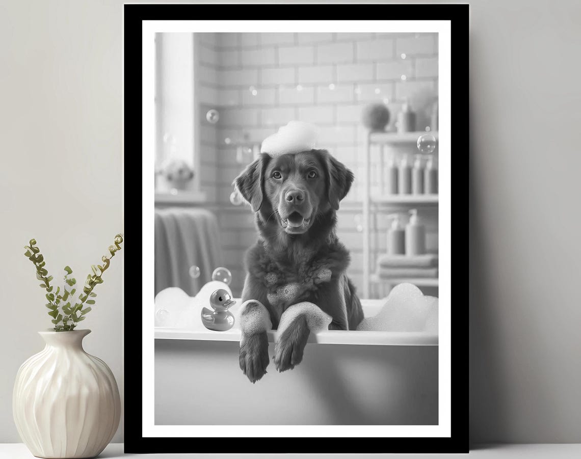 Chesapeake Bay Retriever Bubble Bath Rubber Duck Funny Bathroom Poster