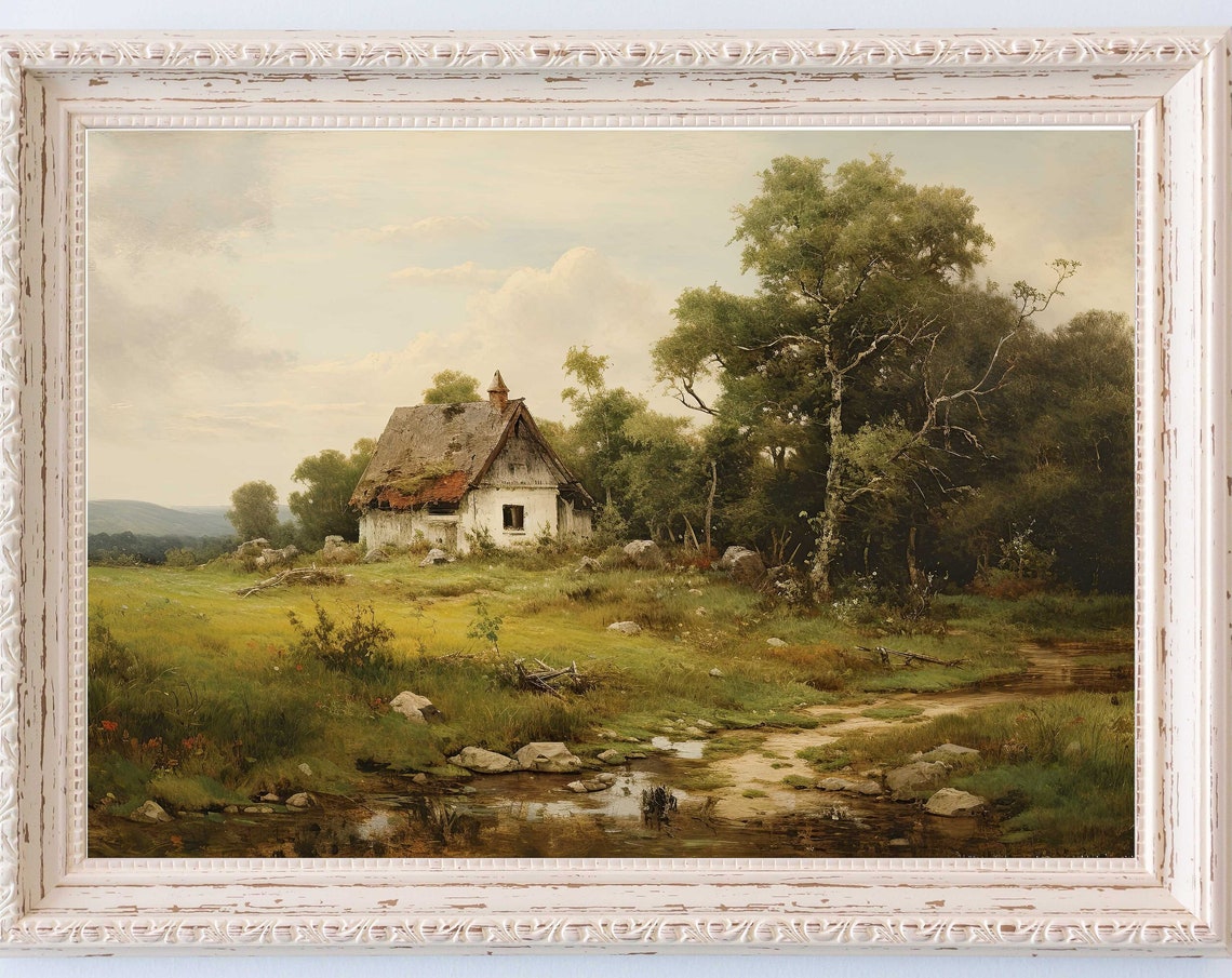 Wildflower Landscape Painting Vintage Landscape Art Print Antique Oil Painting Wall Art Art Print 104