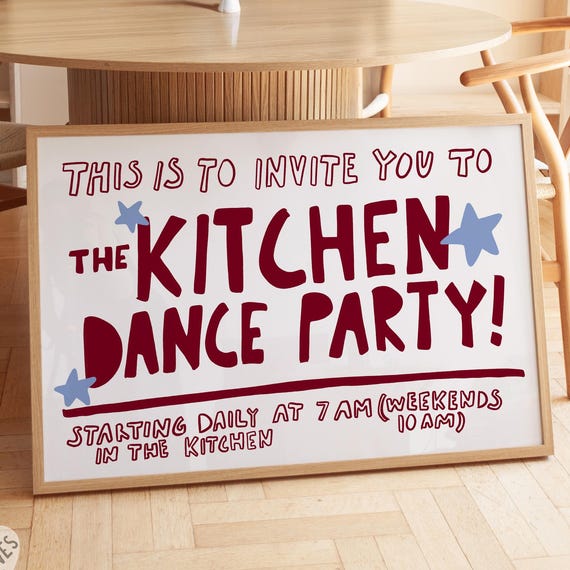 Kitchen Dance Party Horizontal Prints Retro Food Poster Modern Art College Apartment Decor Bar Cart Print Typography