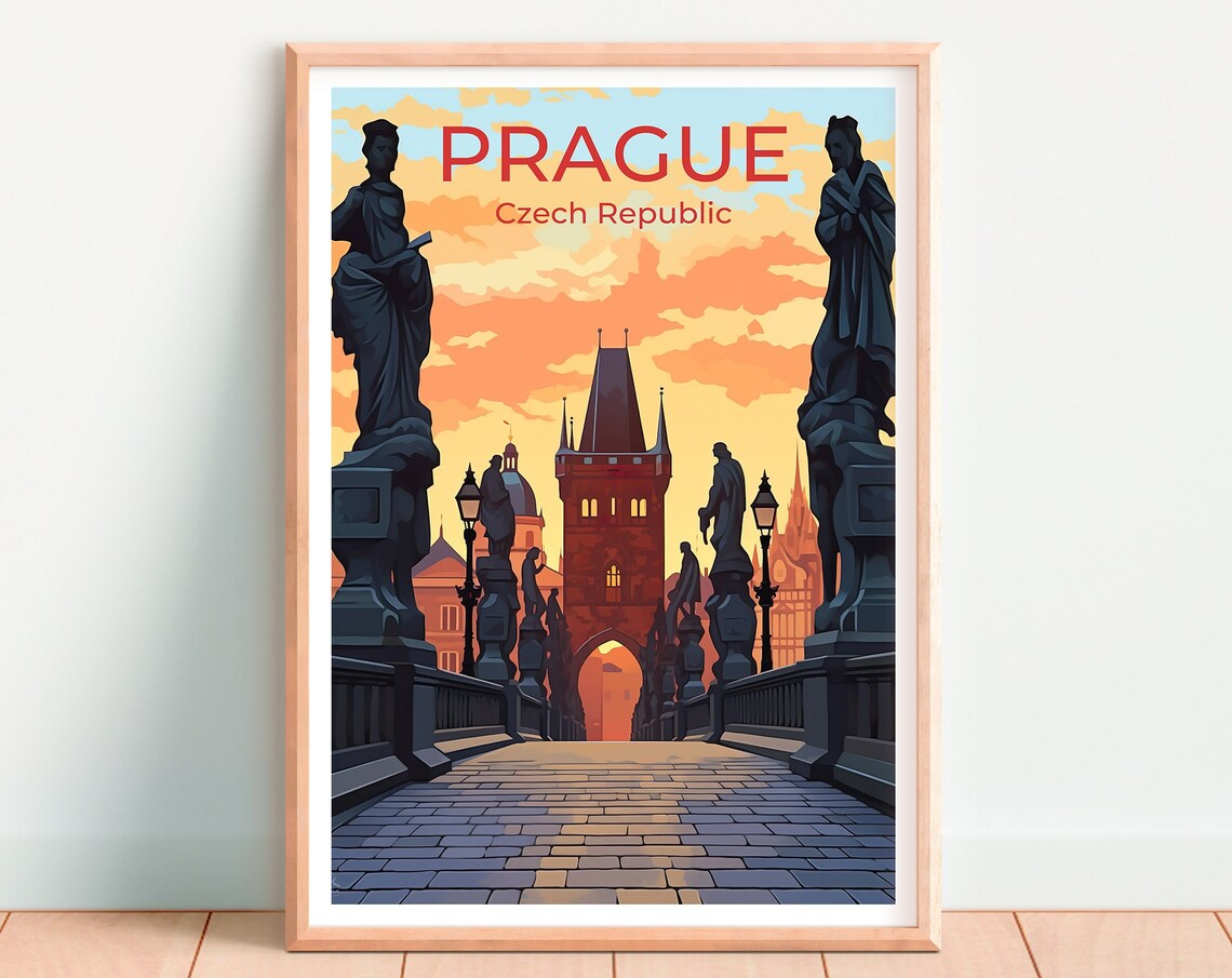 Prague Travel Poster, Charles Bridge Wall Art Print - Image 4