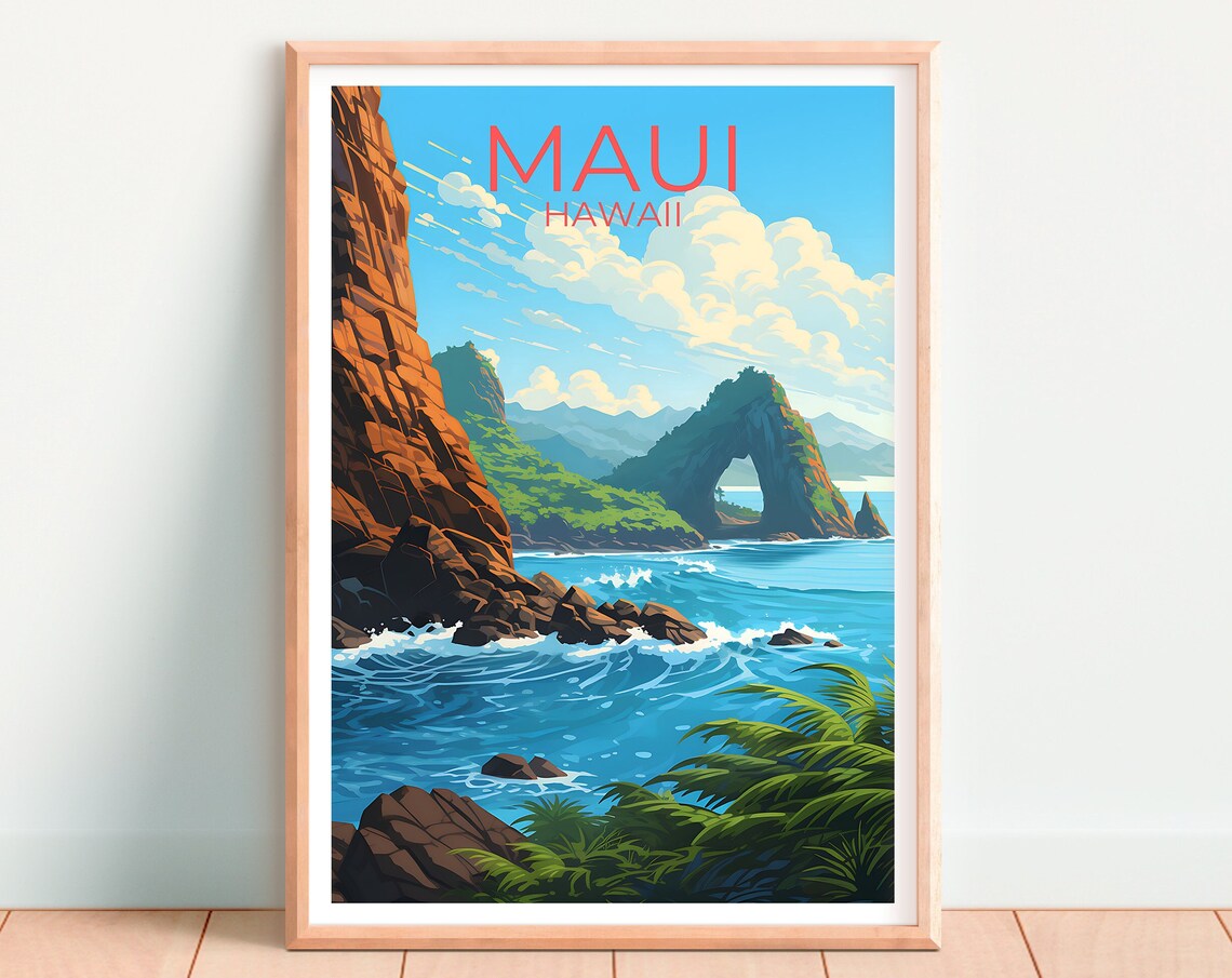 Maui Hawaii Rocky Coast Natural Sea Arch Ocean View Travel Poster - Image 4