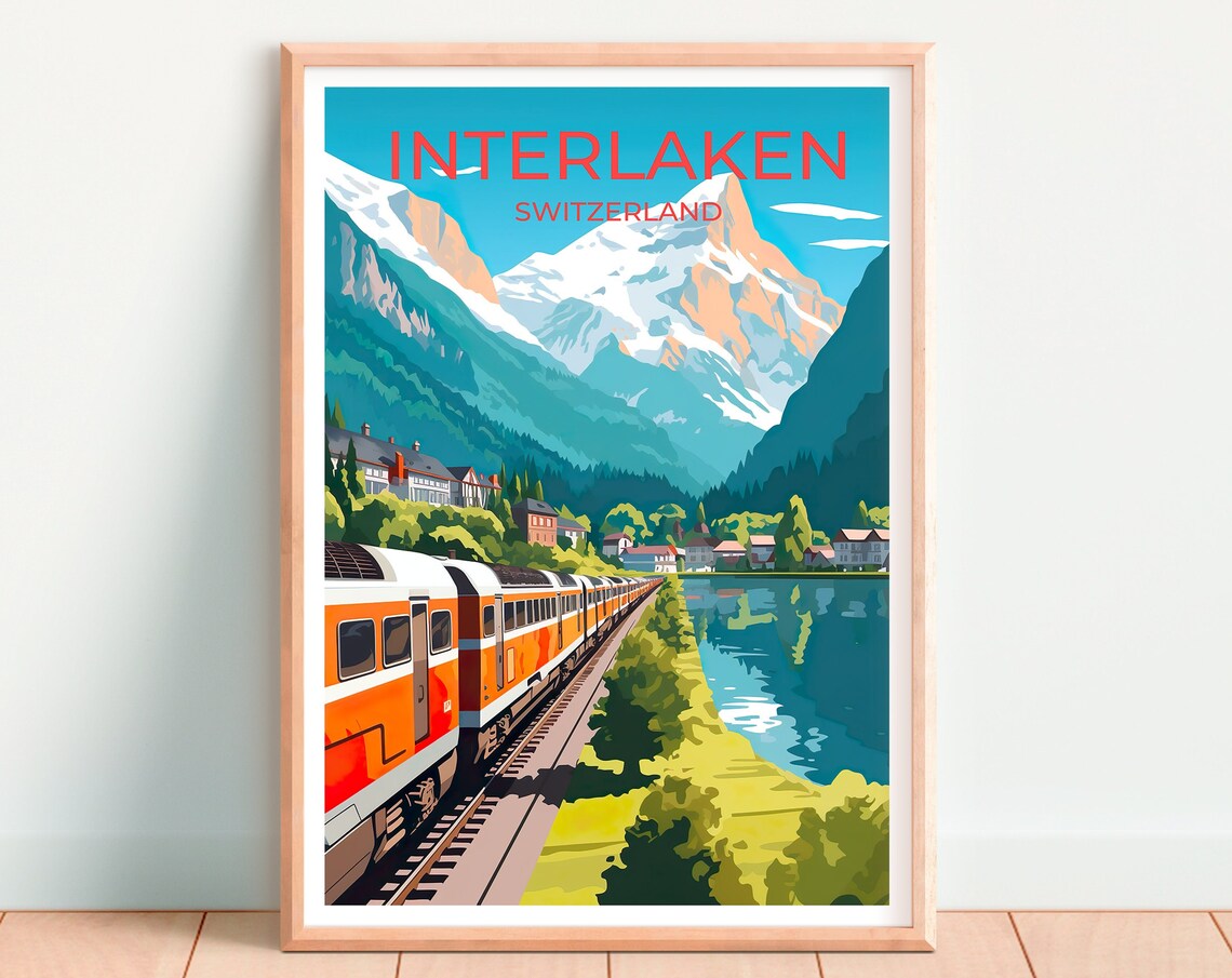 Switzerland Travel Poster, Interlaken Mountain Art - Image 4