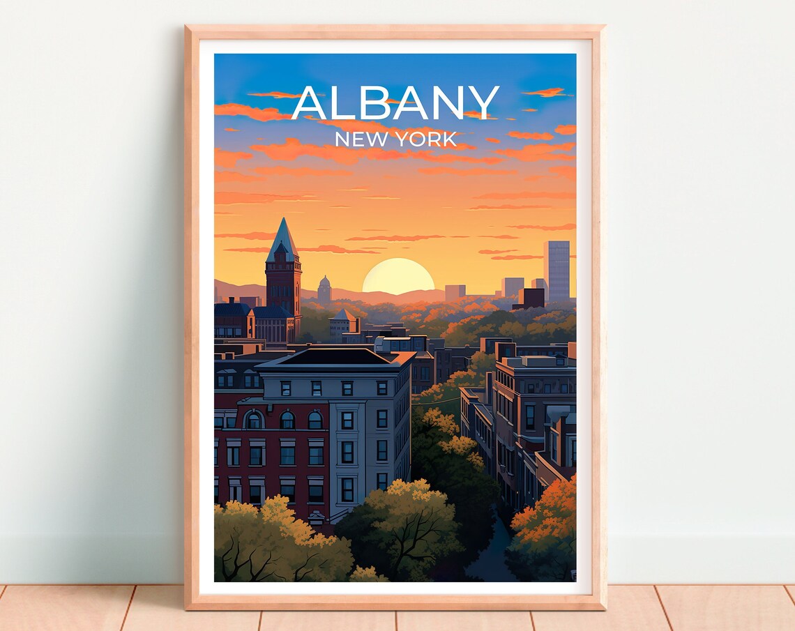 Albany New York Golden Hour City Skyline Sunset Travel Poster - Image 4