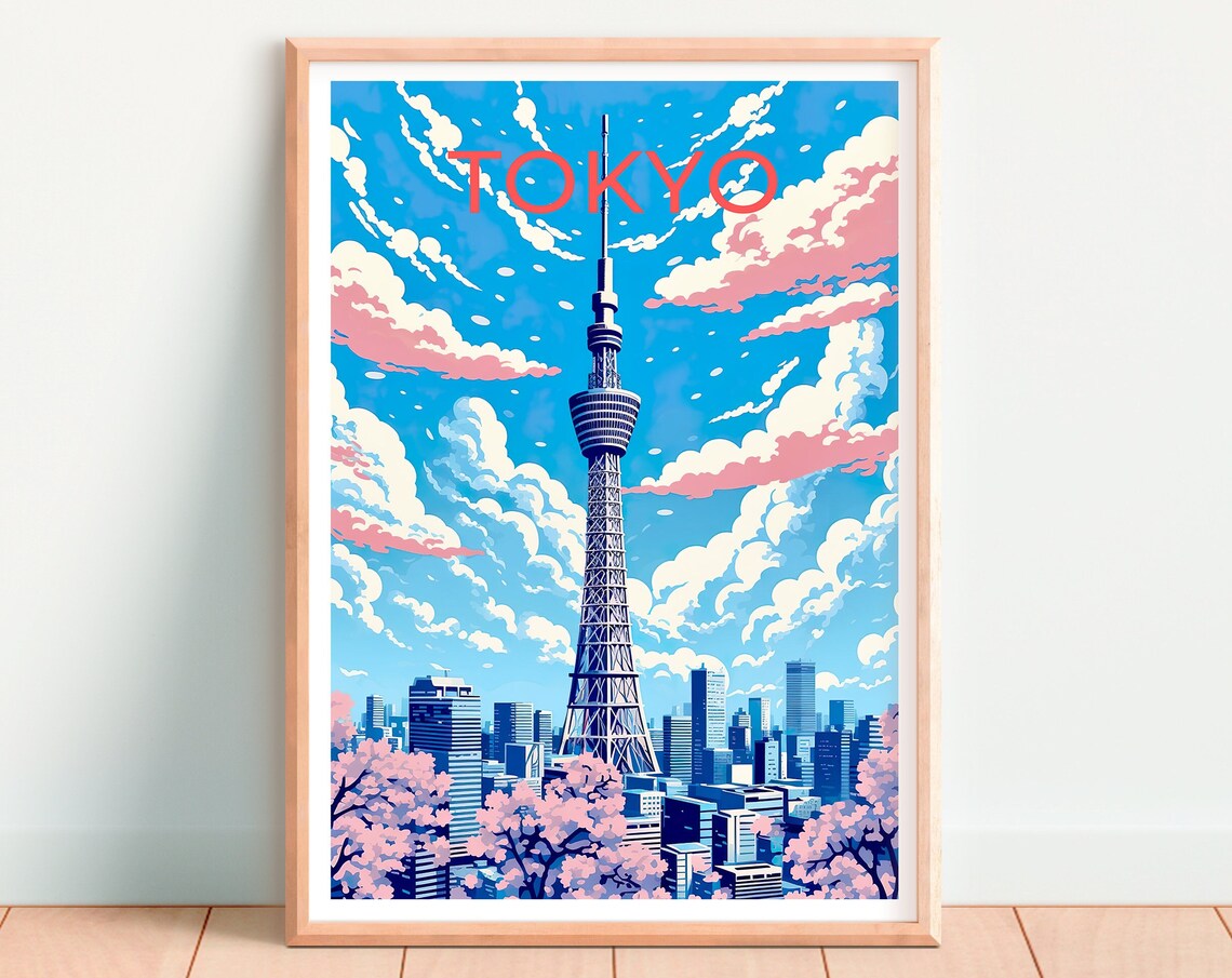 Tokyo Japan Skytree Tower Cherry Blossoms City Skyline Spring Poster - Image 4