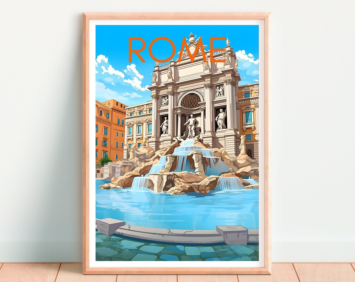 Rome Trevi Fountain Travel Poster, Italy Wall Art - Image 4