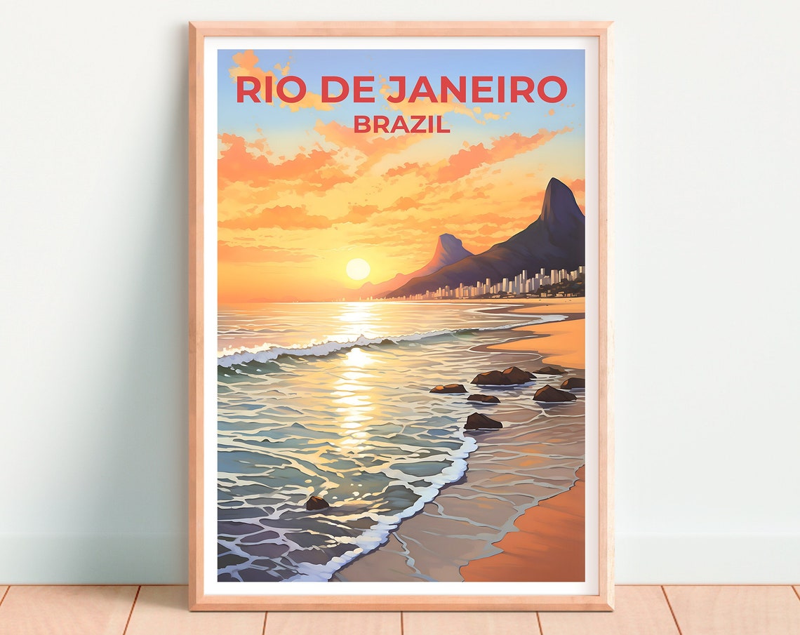 Rio de Janeiro Brazil Beach Sunset Two Brothers Mountain Waves Poster - Image 4