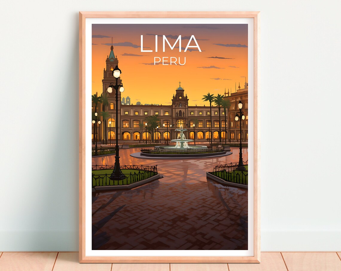 Lima Peru Plaza De Armas Fountain Dusk Historic Square View Poster - Image 4