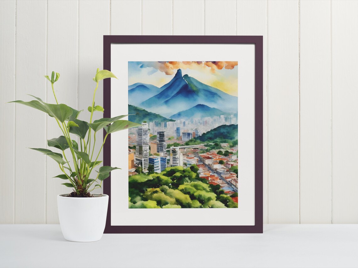 Caracas Venezuela City Watercolor Mountain Skyline Art Poster