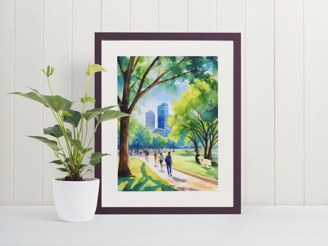 Zilker Park Austin Texas Watercolor Green Park Skyline Poster