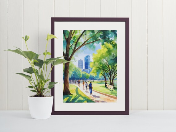 Zilker Park Austin Texas Watercolor Green Park Skyline Poster