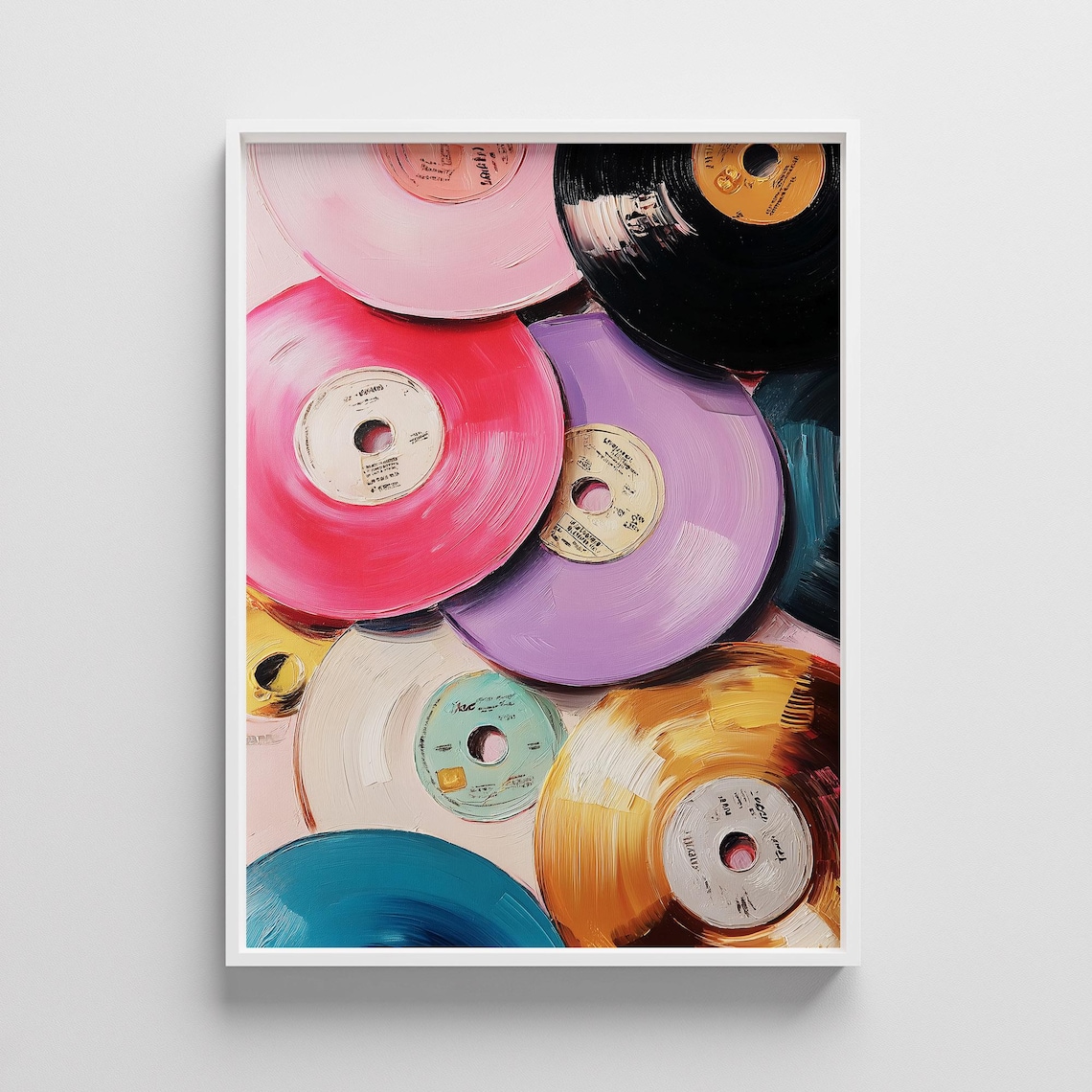 Retro Vinyl Record Art Print, Colorful Music Room