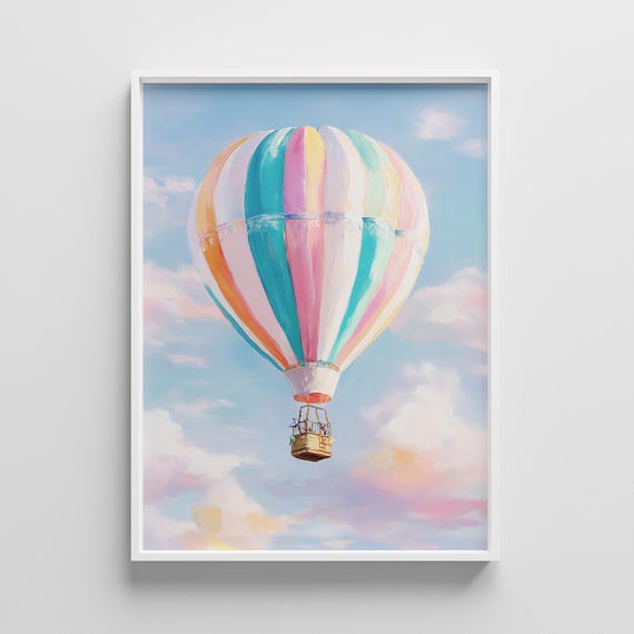 Whimsical Balloon Poster Pastel Sky Wall Art Adventure Illustration Instant Decor
