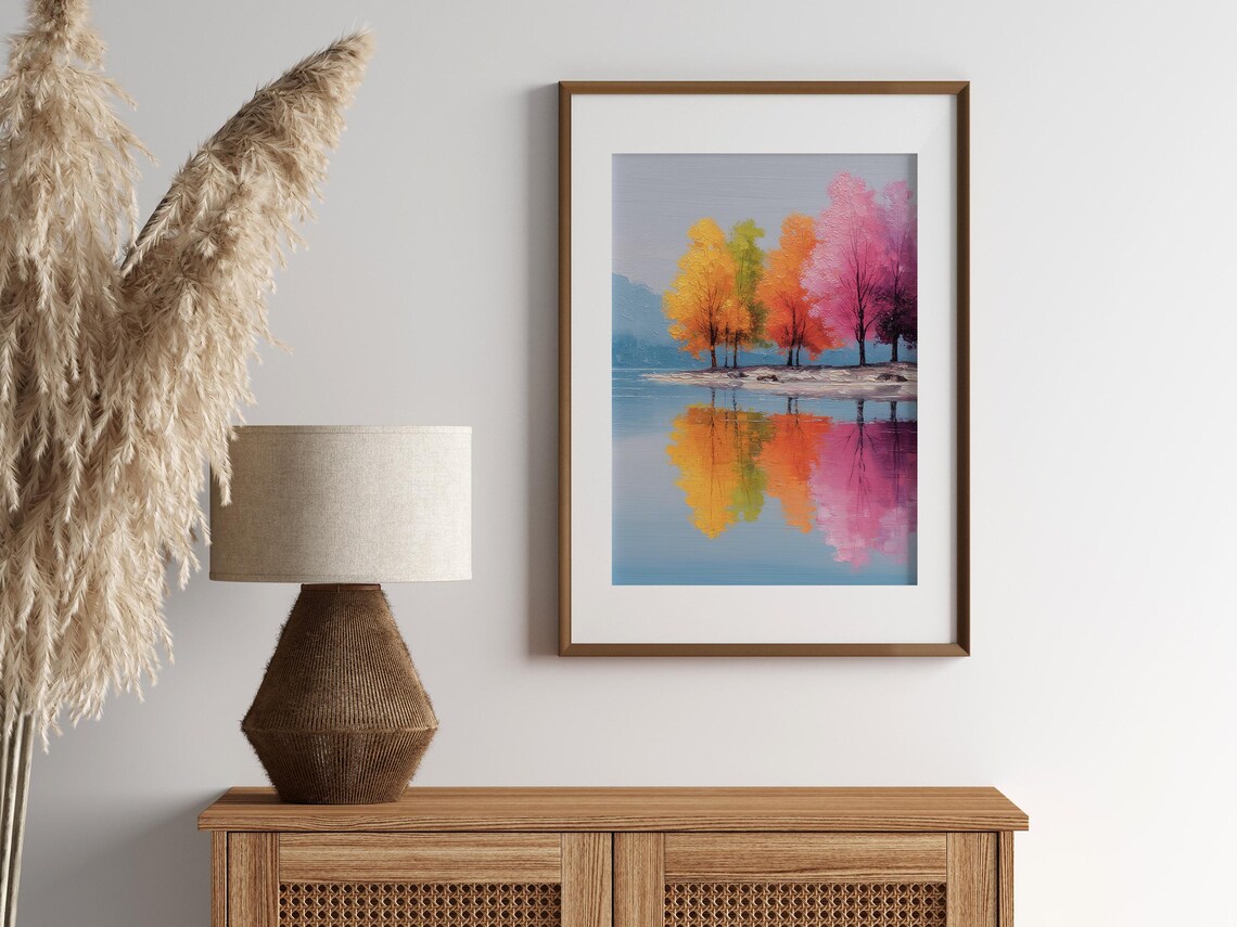 Pastel Autumn Trees Lake Reflection Art Print