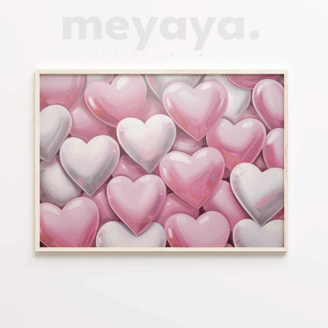 Glossy Pink White 3D Hearts Pattern Playful Valentine Poster - Image 3