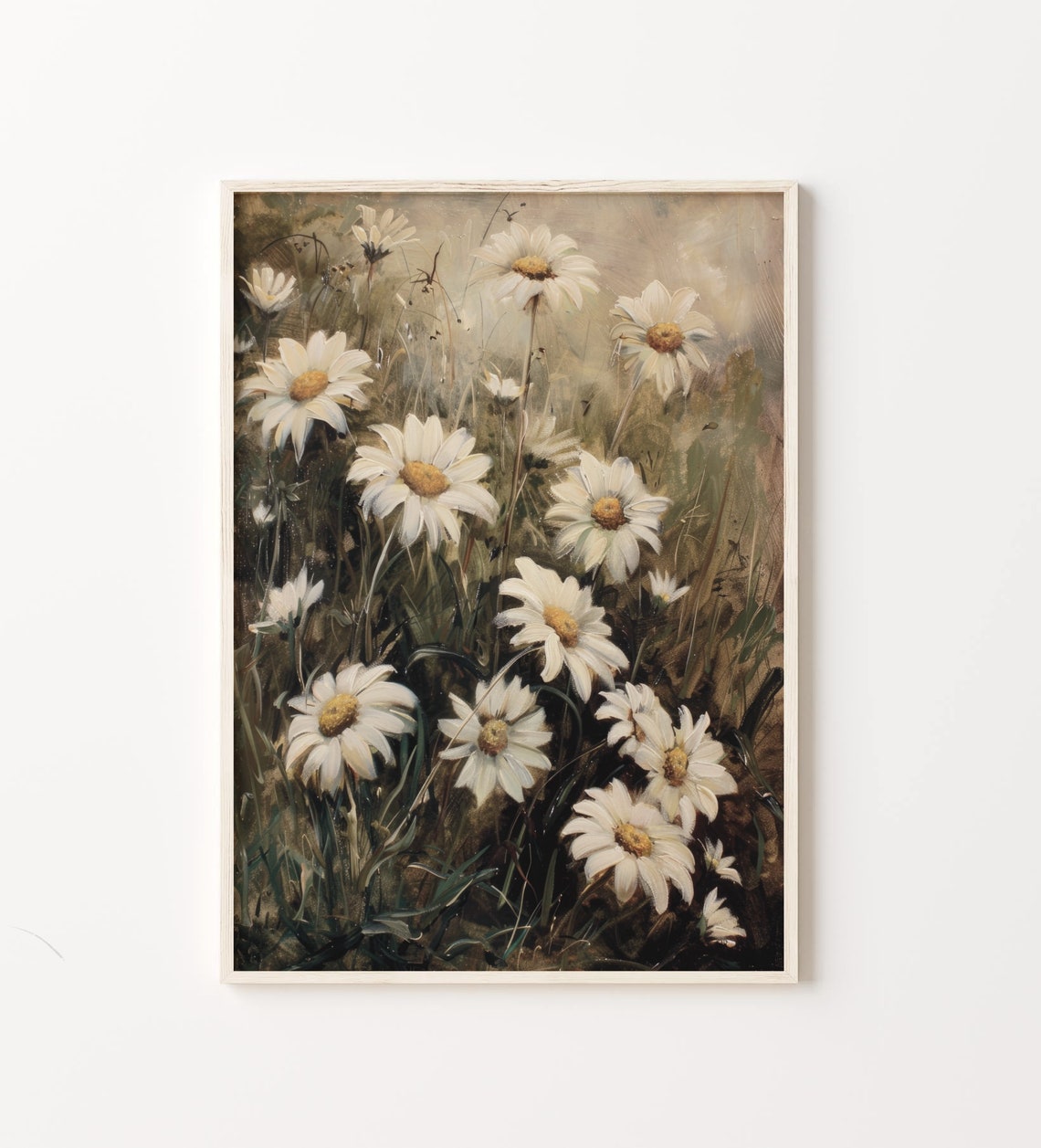 White Daisy Meadow Oil Painting Vintage Farmhouse Flower Poster - Image 3