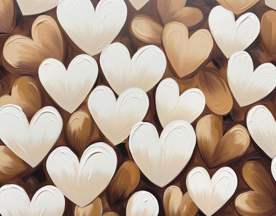 White Caramel Impasto Hearts Dark Brown Rustic Valentine Poster - Image 6