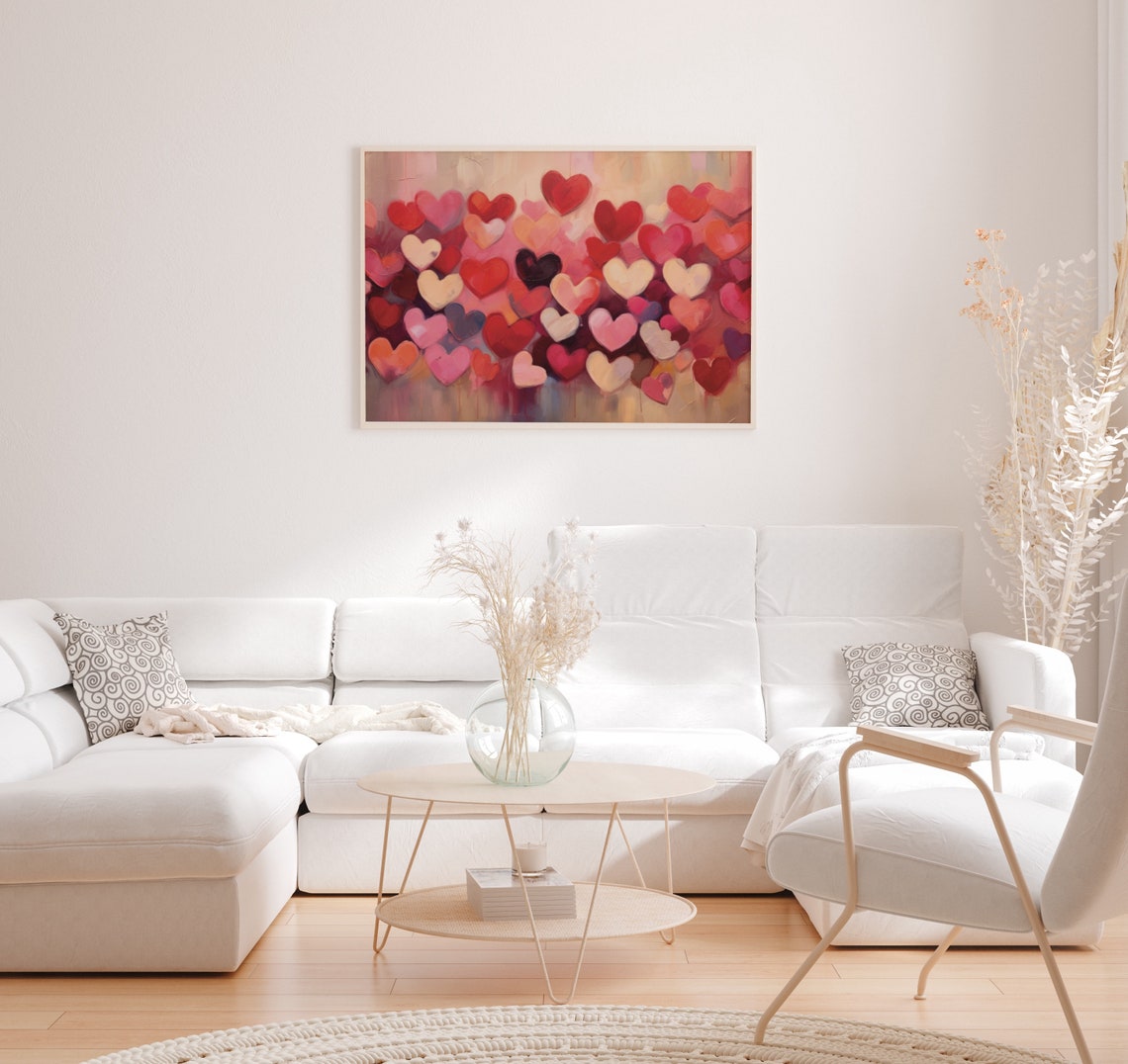 Vibrant Red Pink Coral Impasto Hearts Colorful Valentine Poster - Image 4