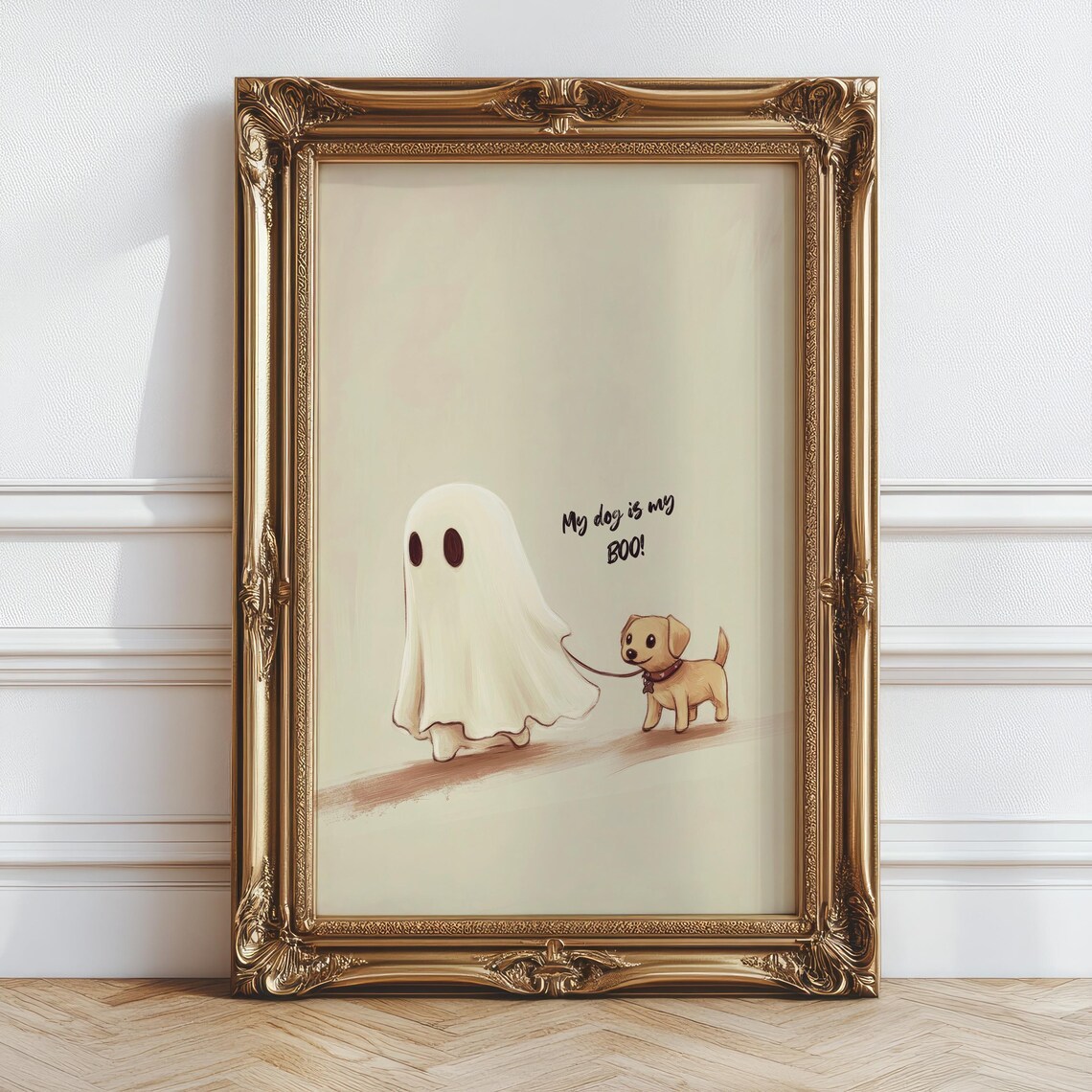 My Dog Is My Boo Cute Ghost Walking A Puppy Dog Halloween Poster - Image 3