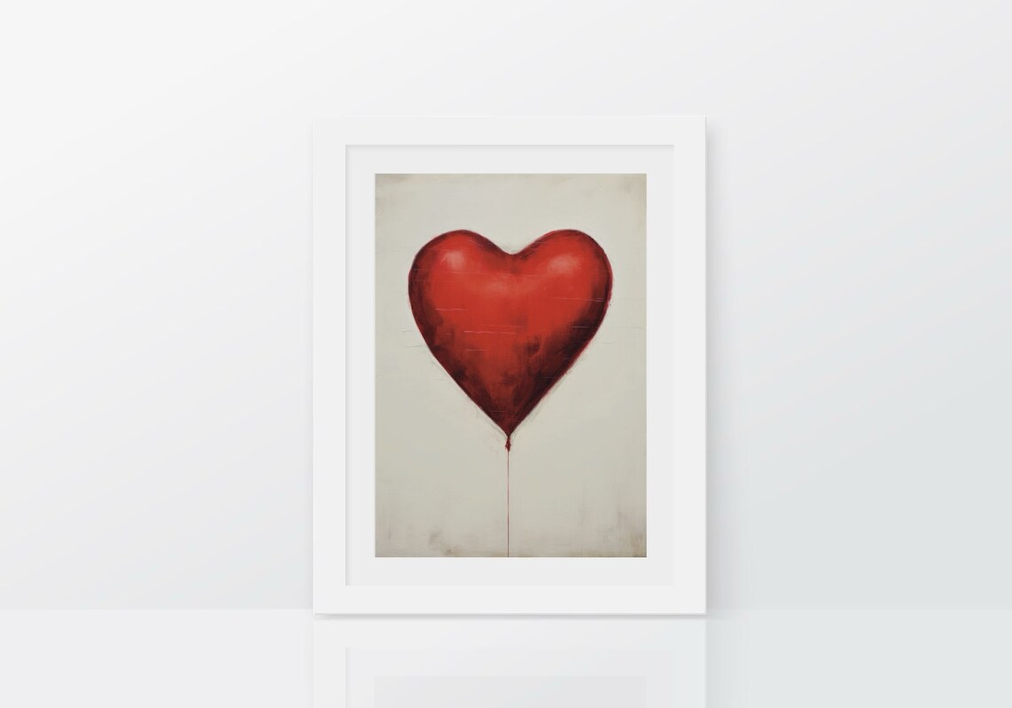 Red Heart Shaped Balloon Painting On Cream Background Love Poster - Image 4