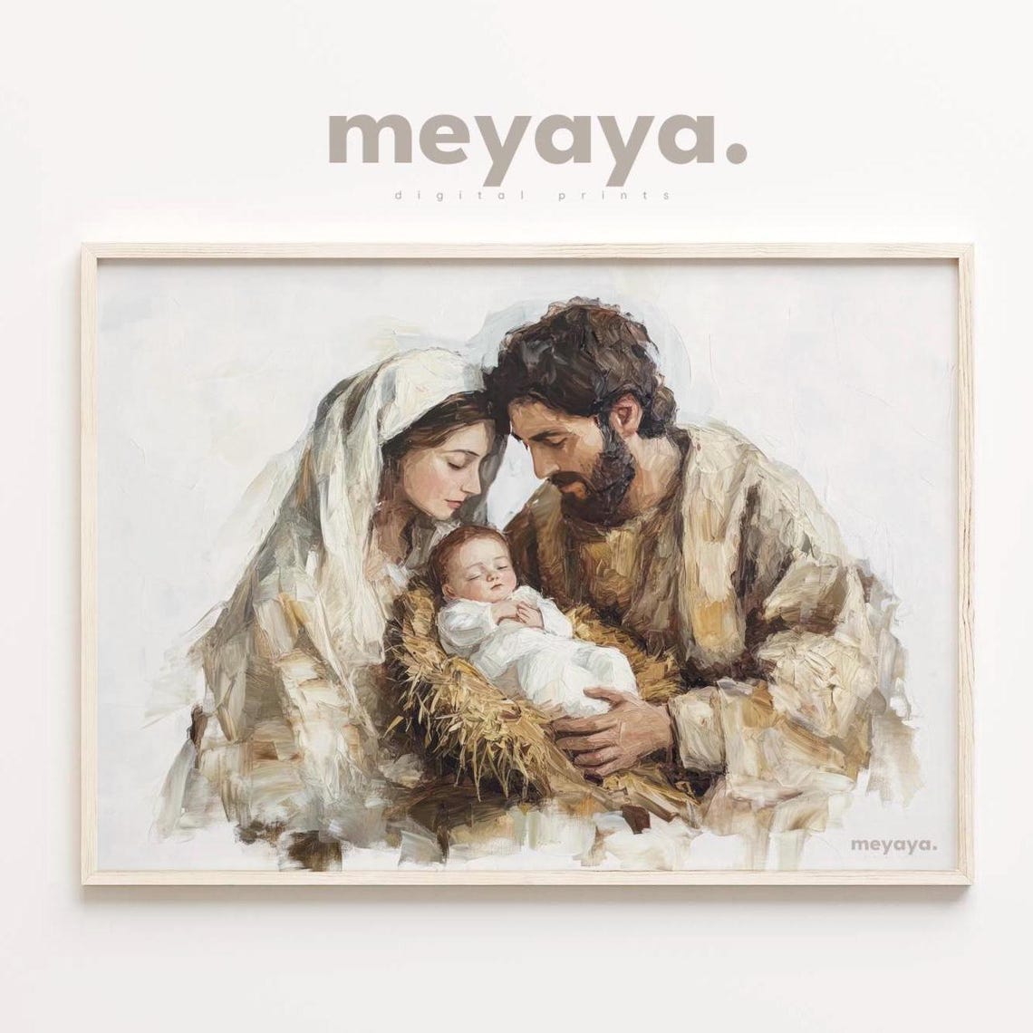 Christmas Nativity Scene Painting Vintage Nativity Print Holy Family Artwork Baby Jesus Mary Joseph Art Holiday Minimalist - Image 3