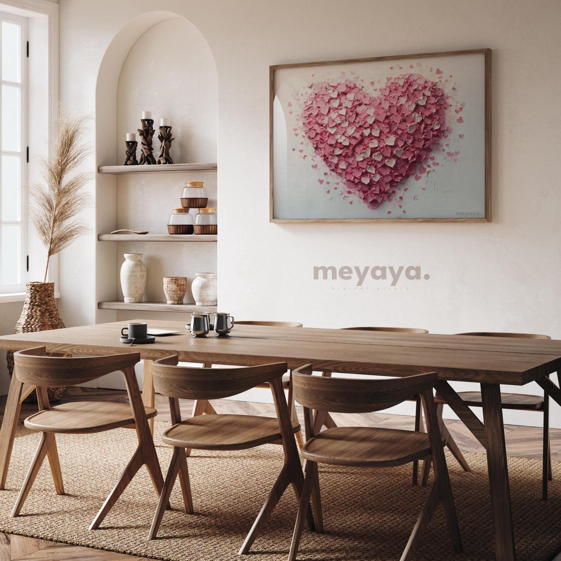 Pink White Hearts Impasto Textured Romantic Valentines Wall Print - Image 2