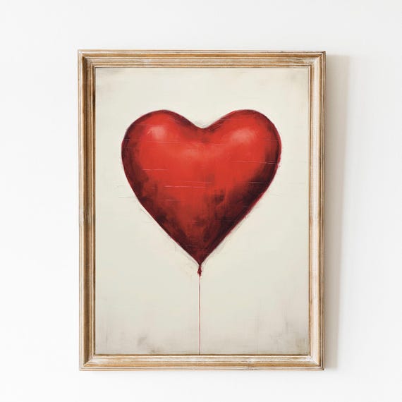 Valentines Red Heart Print Valentines Day Painting Valentines Gift Romantic Decor Love Wall Art Heart Painting Cute Valentines Decor