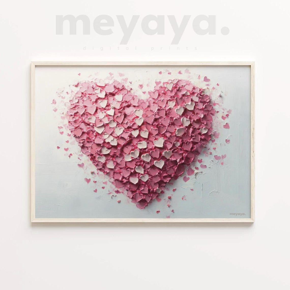 Pink White Hearts Impasto Textured Romantic Valentines Wall Print - Image 3