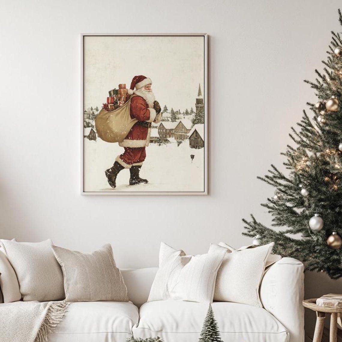 Vintage Santa Print Christmas Painting Holiday Decor Vintage Christmas Decor Farmhouse Christmas Print Winter Santa Wall Art - Image 5
