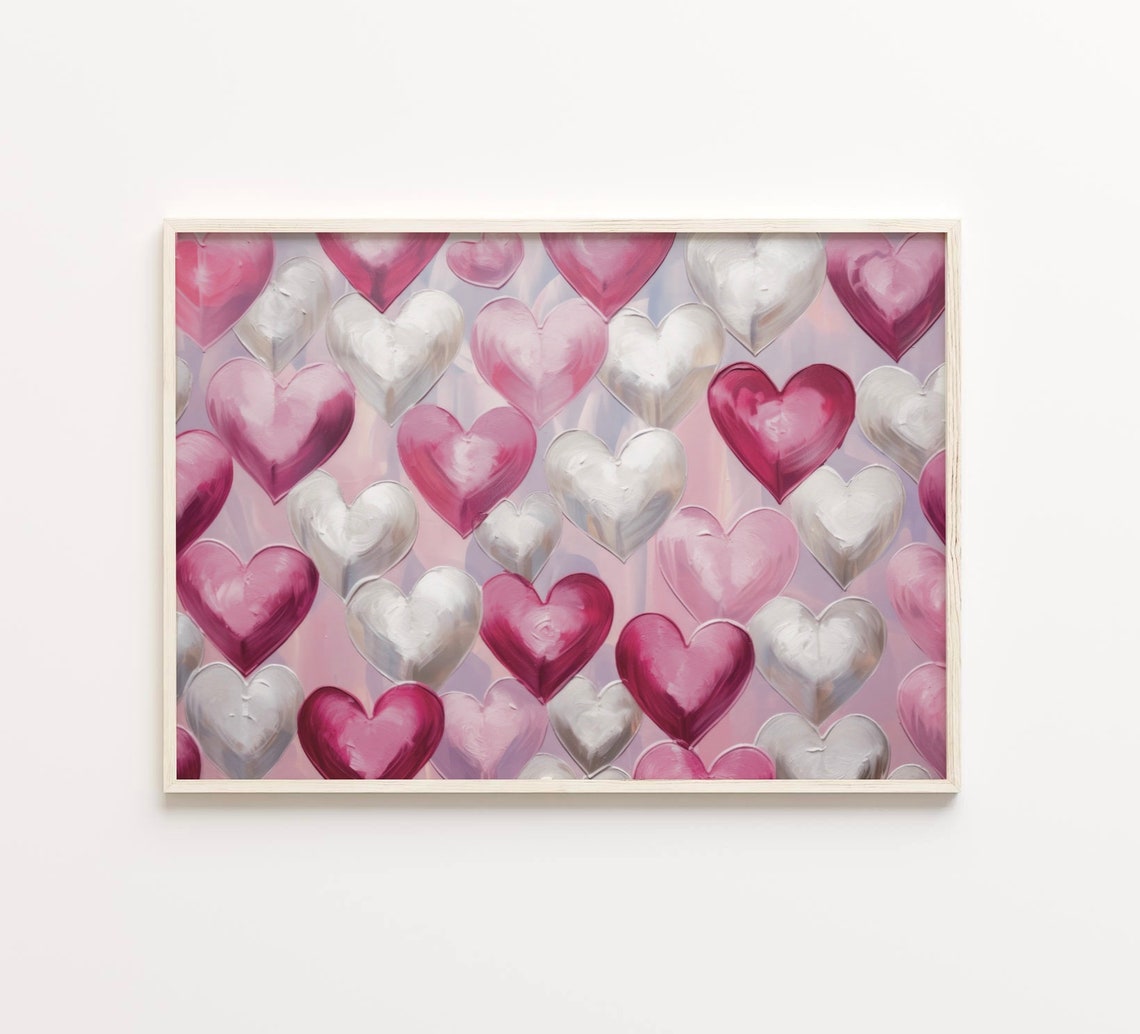 Metallic Pink Silver Impasto Hearts Shimmering Valentine Poster - Image 5