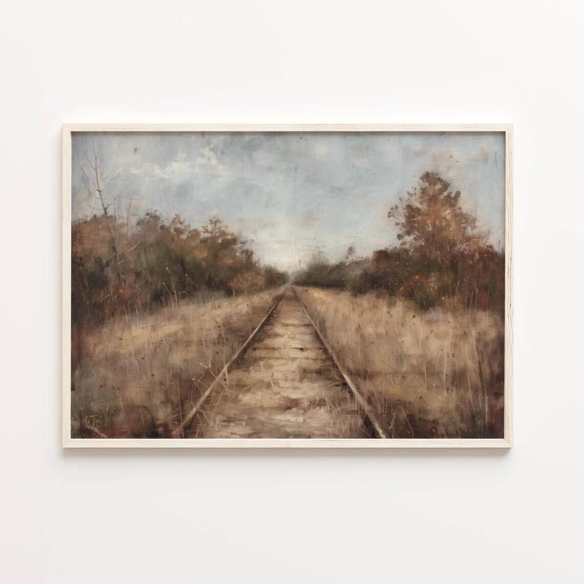 Railroad Tracks Through Autumn Field Moody Vintage Landscape Poster - Image 4