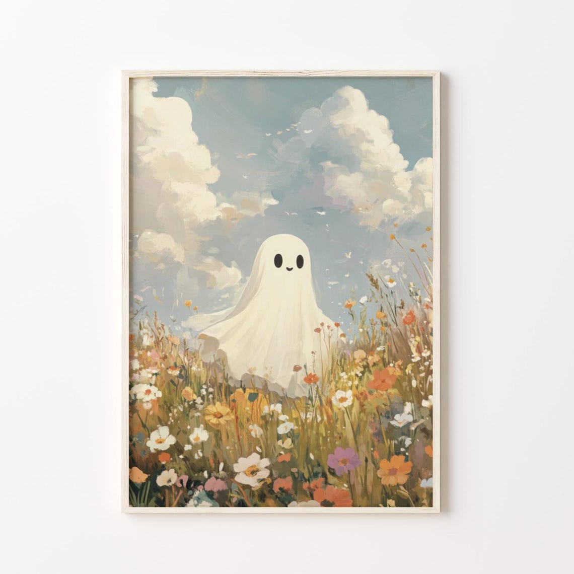 Smiling Ghost in Wildflower Meadow Bright Painting Wall Poster - Image 4