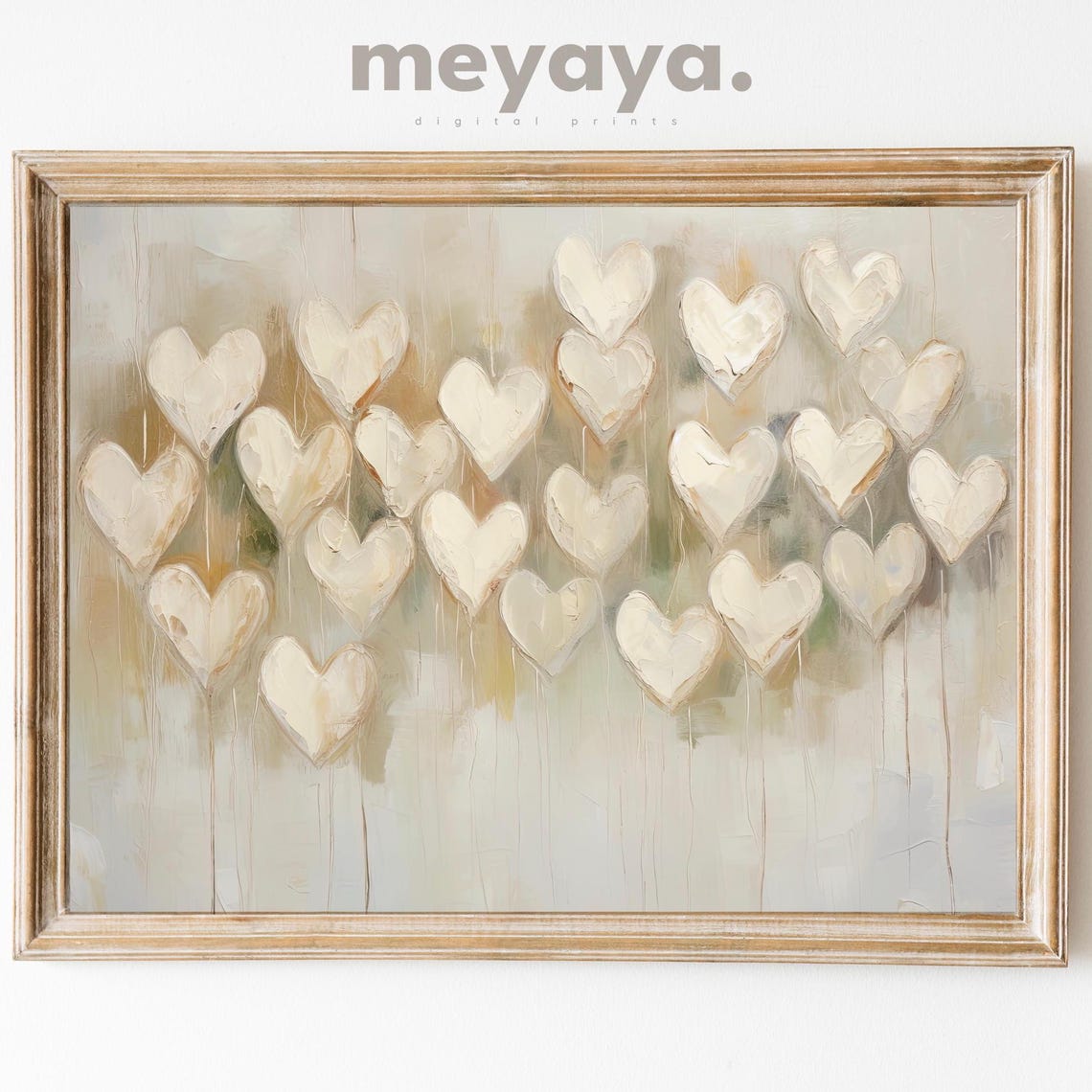 Cream Hearts Grid Textured Neutral Impasto Valentine Art Poster