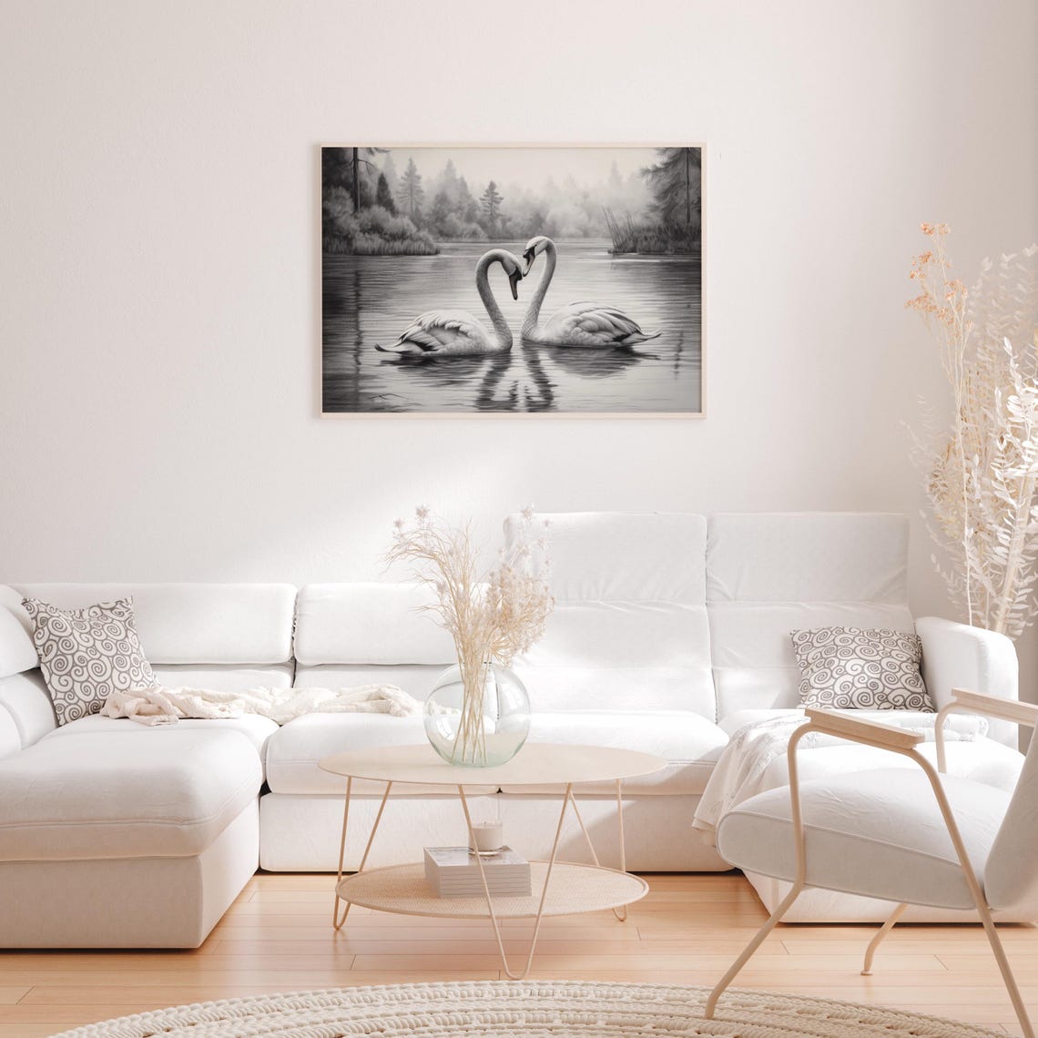 Two Swans Heart Shape Black And White Lake Vintage Love Poster - Image 3