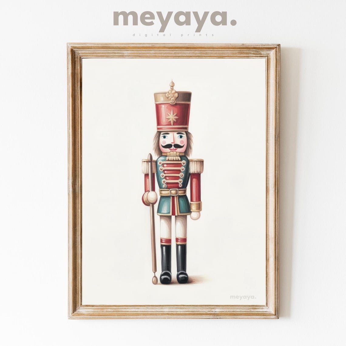 Nutcracker Toy Star Crown Teal Uniform Minimalist Christmas Poster