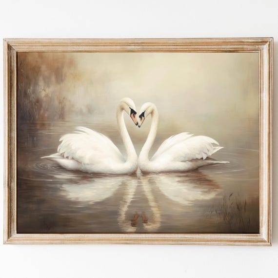 Lovely Swan Painting, Vintage Farmhouse Wall Art