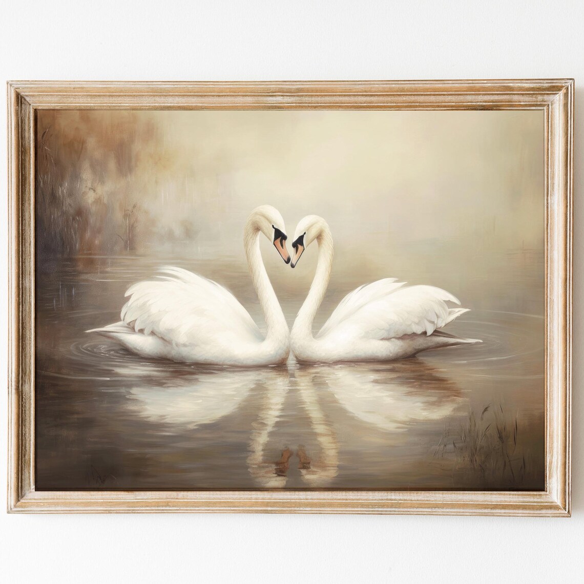 Lovely Swan Painting, Vintage Farmhouse Wall Art