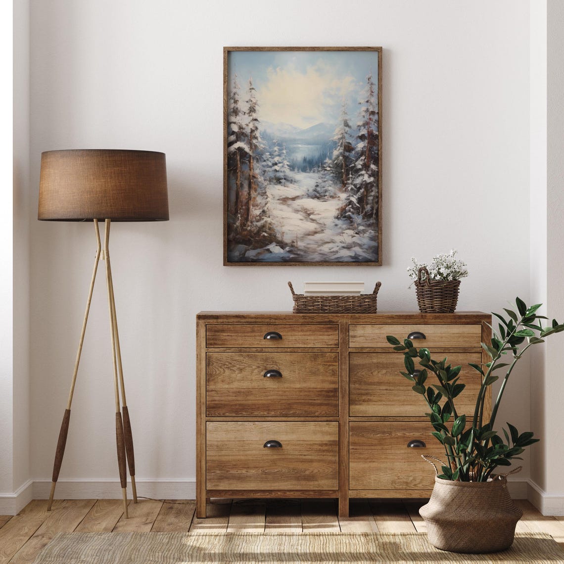 Snowy Pine Forest Winter Mountain Lake Vintage Landscape Poster - Image 5