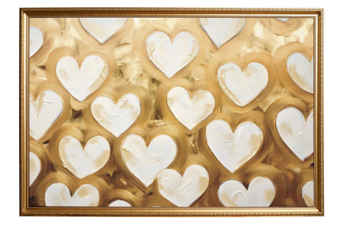 White Hearts Gold Leaf Swirl Luxe Textured Valentine Art Poster - Image 5