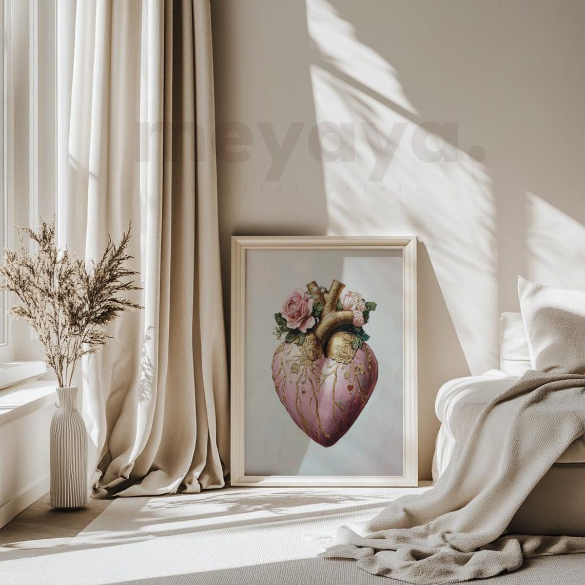 Floral Heart Print Anatomy Heart Painting Valentines Day Wall Art Cardiology Gift Anatomical Heart Art Pink Decor Vintage Mexican Art - Image 3
