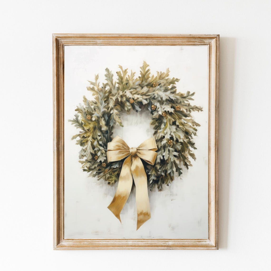 Winter Christmas Wreath Greenery Gold Bow Minimalist Farmhouse Poster