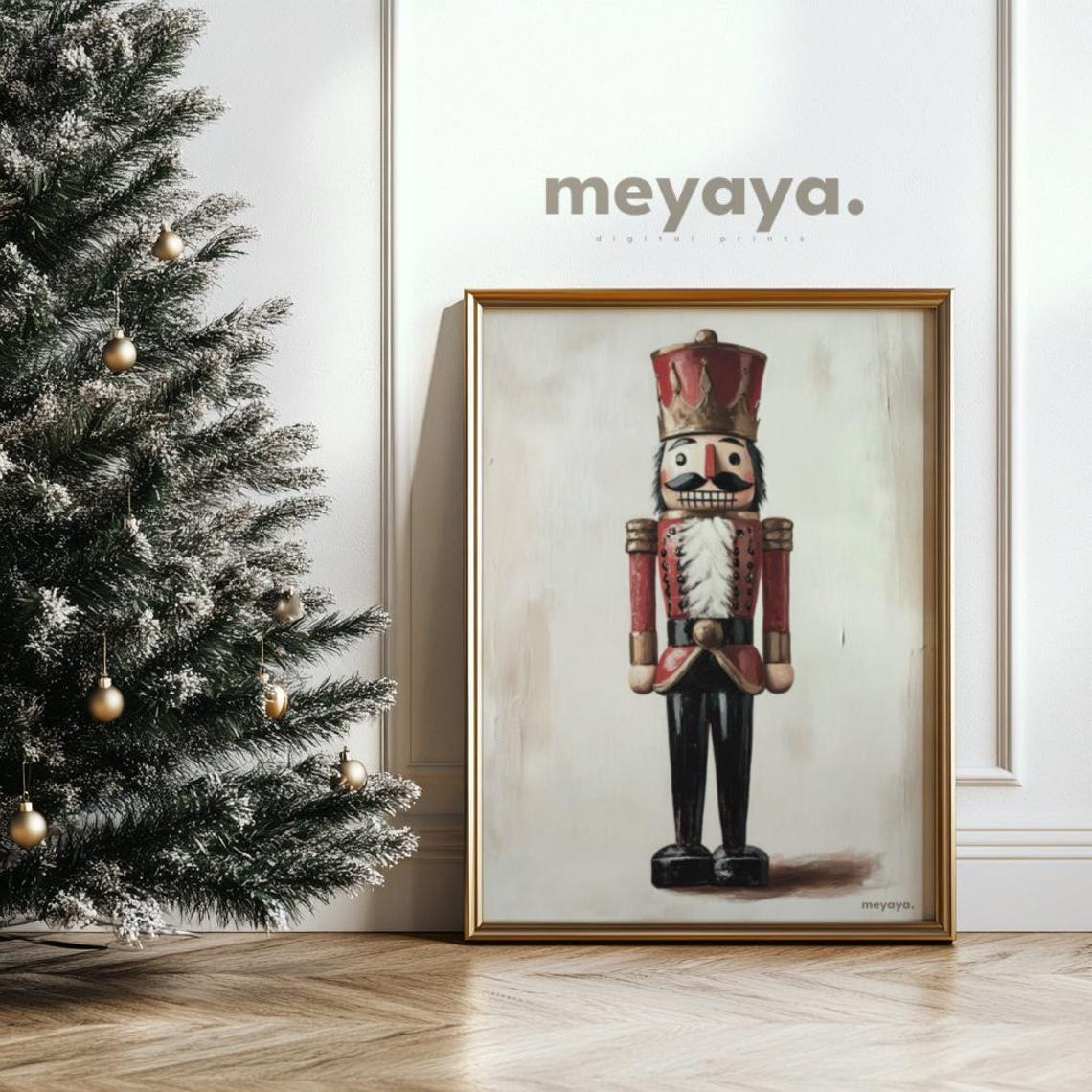 Vintage Nutcracker Soldier Rustic Red Gold Christmas Art Poster - Image 4