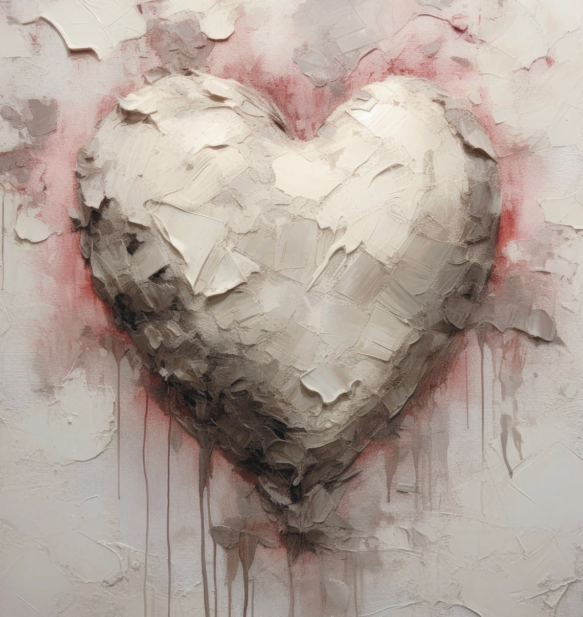 White Textured Heart Pink Blush Impasto Minimalist Love Poster - Image 6