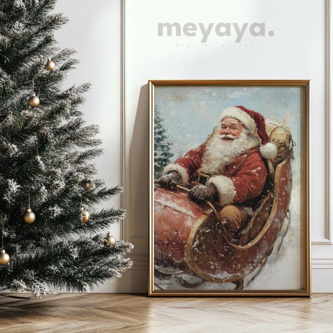 Santa Claus Sleigh Ride Snowy Winter Vintage Christmas Poster - Image 4