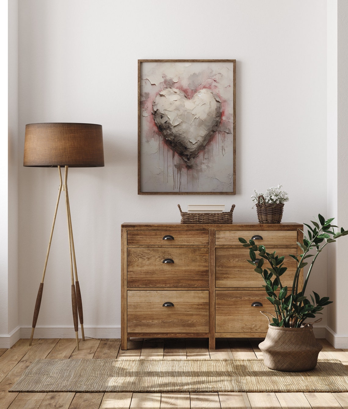 White Textured Heart Pink Blush Impasto Minimalist Love Poster - Image 3