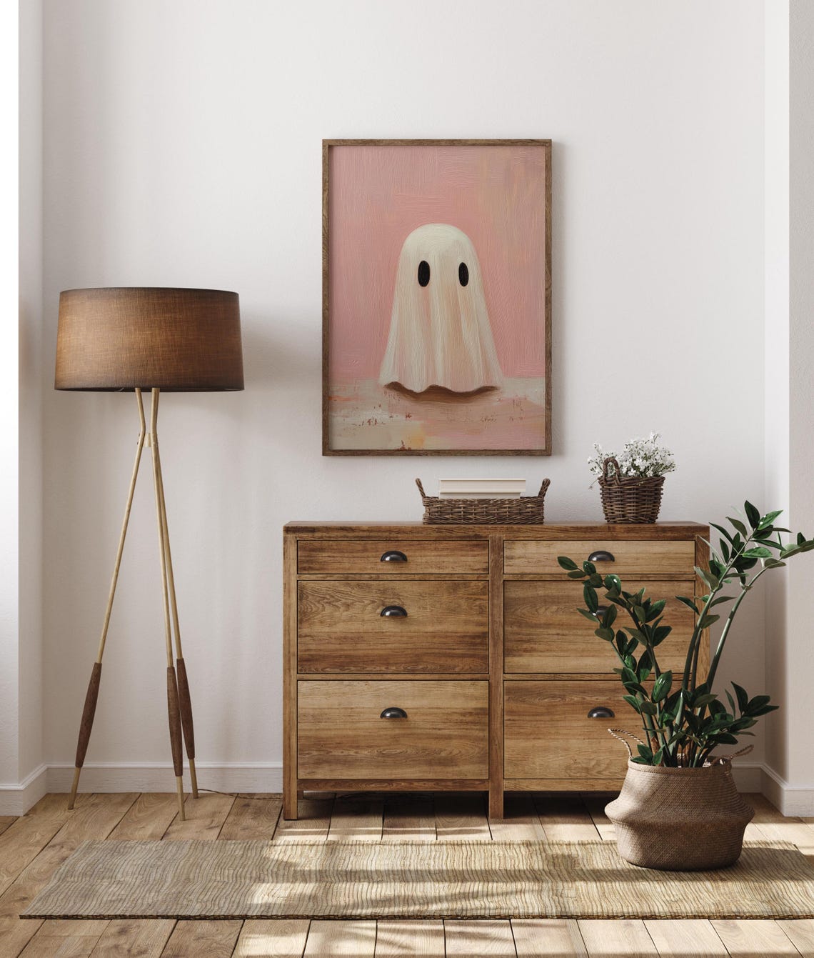 Cute Ghost On A Pink Background Impasto Oil Painting Spooky Poster - Image 4