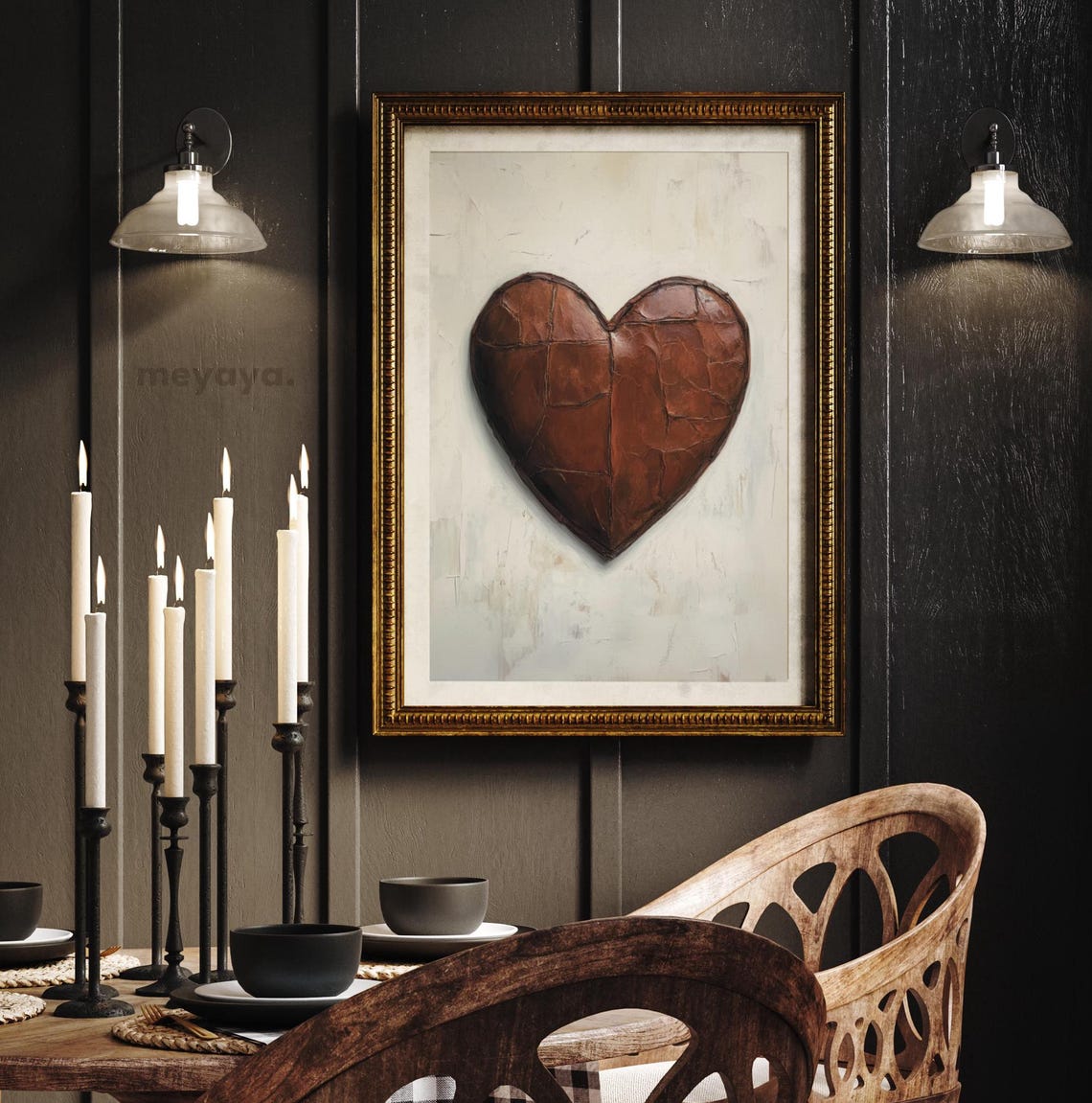 Brown Leather Heart Rustic Vintage Romantic Country Wall Print
