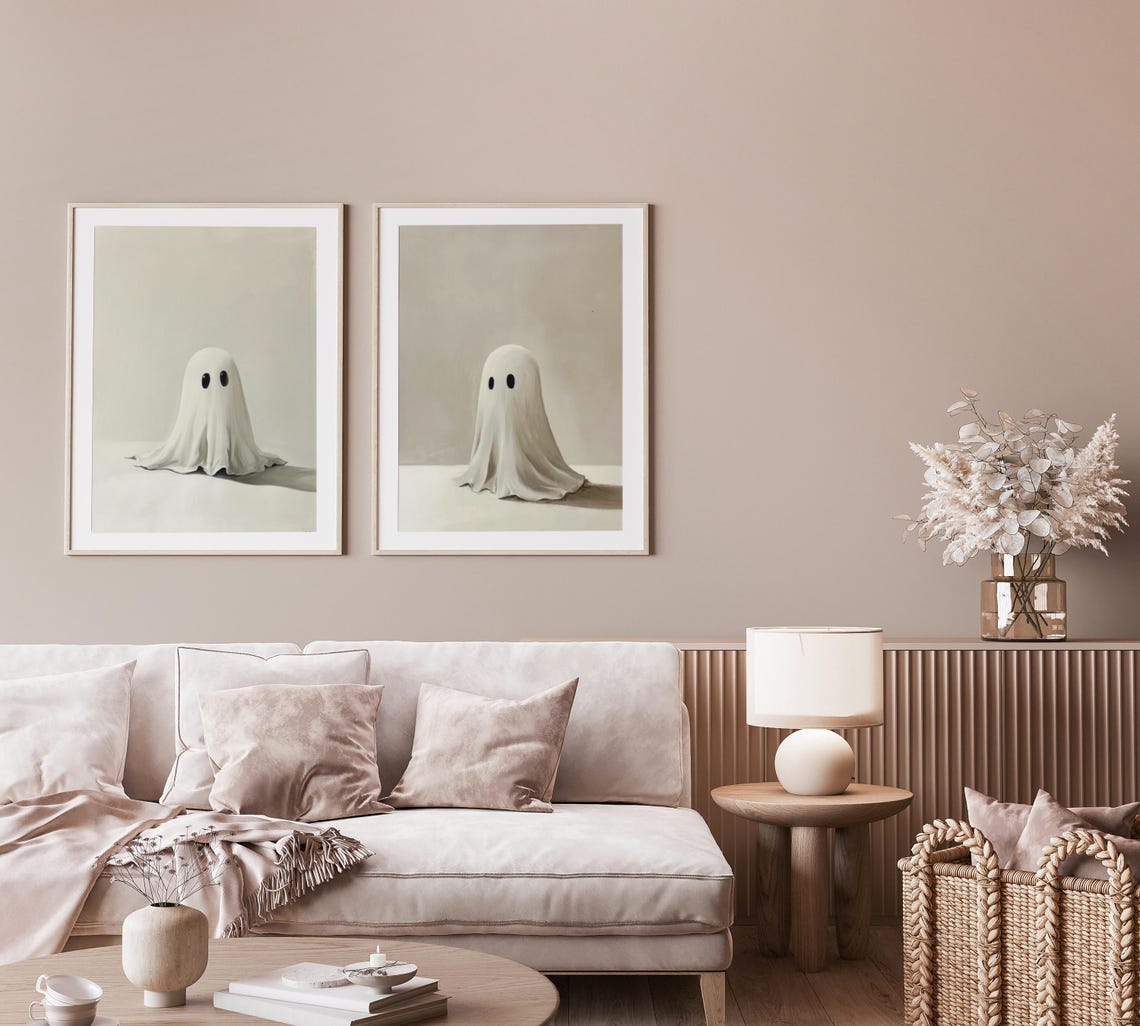 Minimalist Cute Ghost On A Cream Background Simple Spooky Poster - Image 2