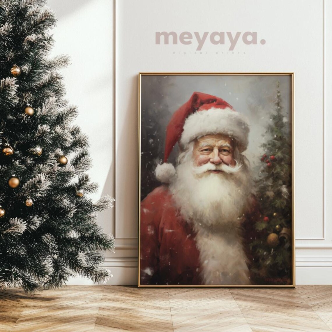 Vintage Santa Claus Print Rustic Classic Santa Portrait Holiday Painting Winter Christmas Seasonal Wall Art Neutral Christmas Print - Image 2