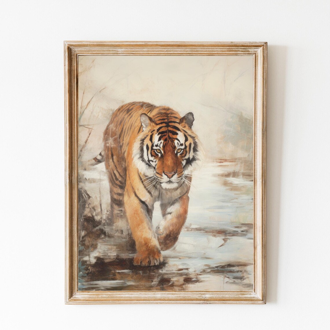 Vintage Tiger Print, Moody Farmhouse Wildlife Poster