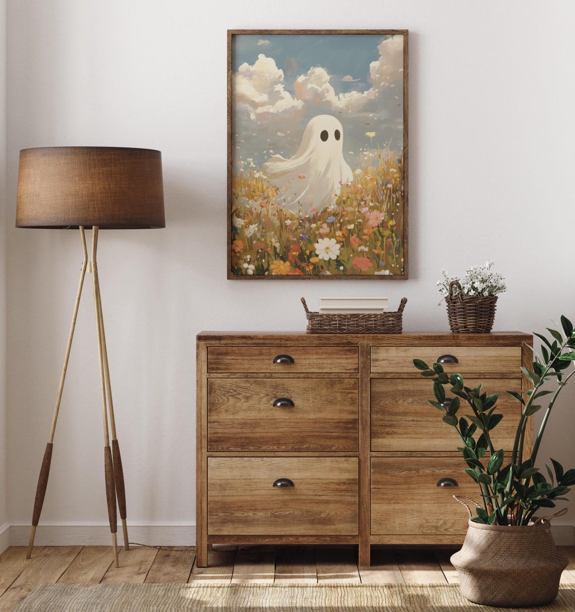 Cute Ghost in Wildflower Field Painting Sweet Art Wall Poster - Image 4